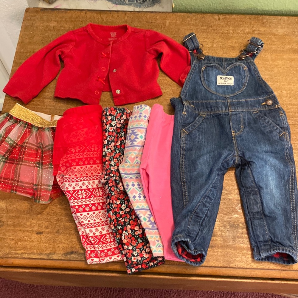 6 month holiday bundle containing floral fair isle tutu denim hearts Christmas
